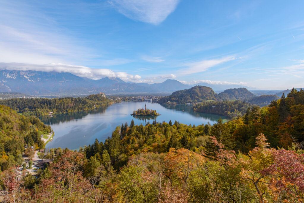 Ojstrica, Bled, Pohled na jezero, Slovinsko